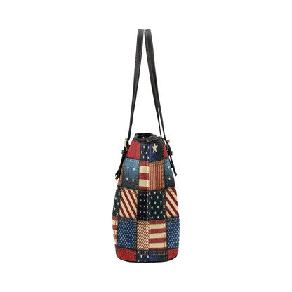American flag Patchwork Design Leather Tote Bag