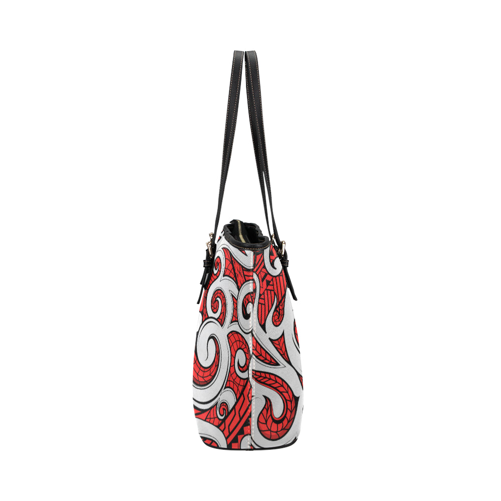 Maori Polynesian Themed Design Print Leather Tote Bag