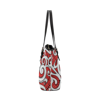 Maori Polynesian Themed Design Print Leather Tote Bag