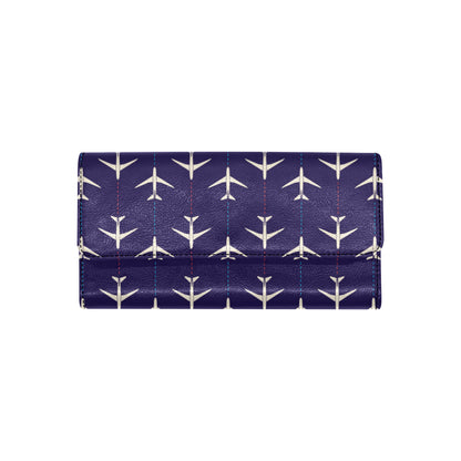 Airplane Pattern Print Design 03 Women's Trifold Wallet