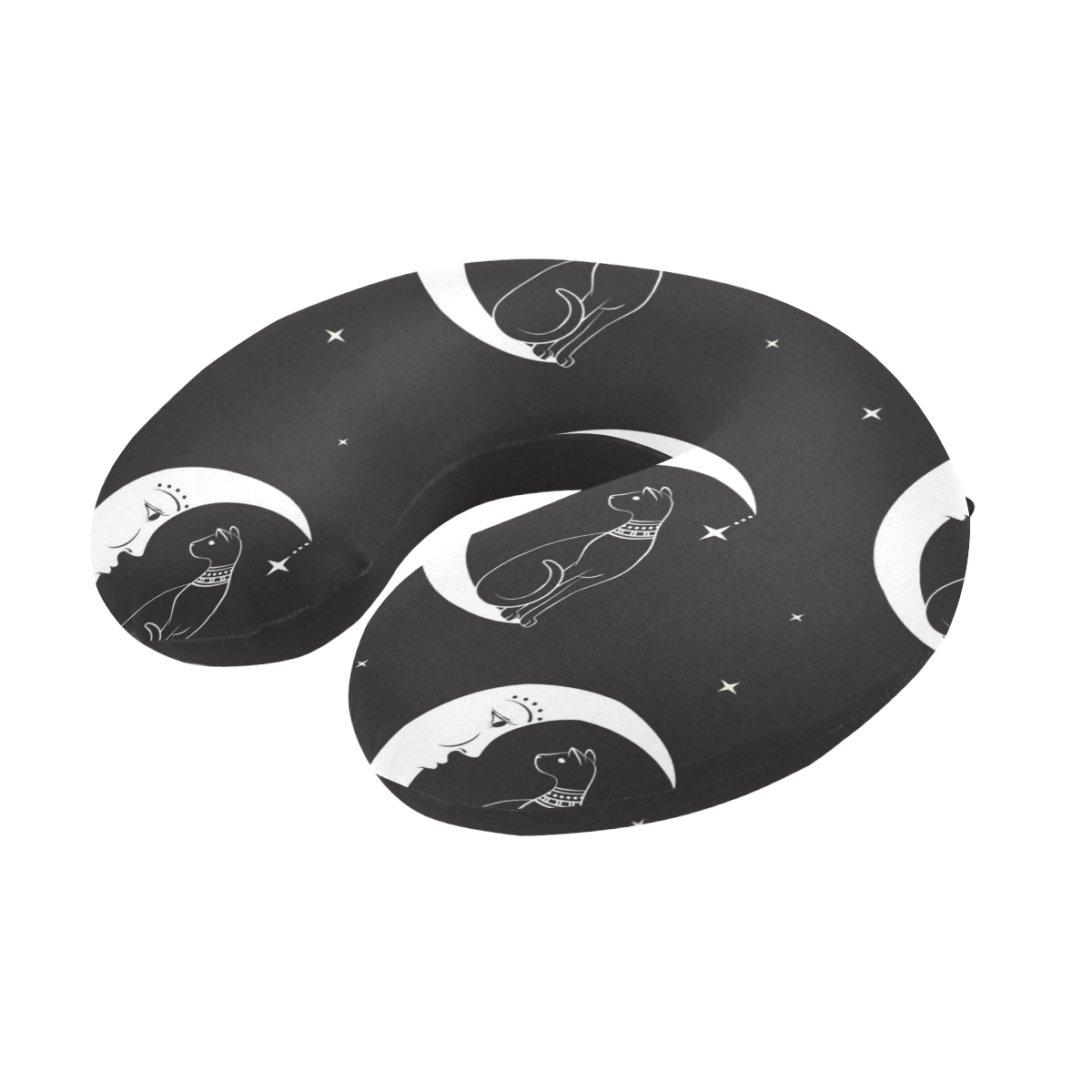 Moon with Cat Pattern Print Design 04 U-Shaped Travel Neck Pillow