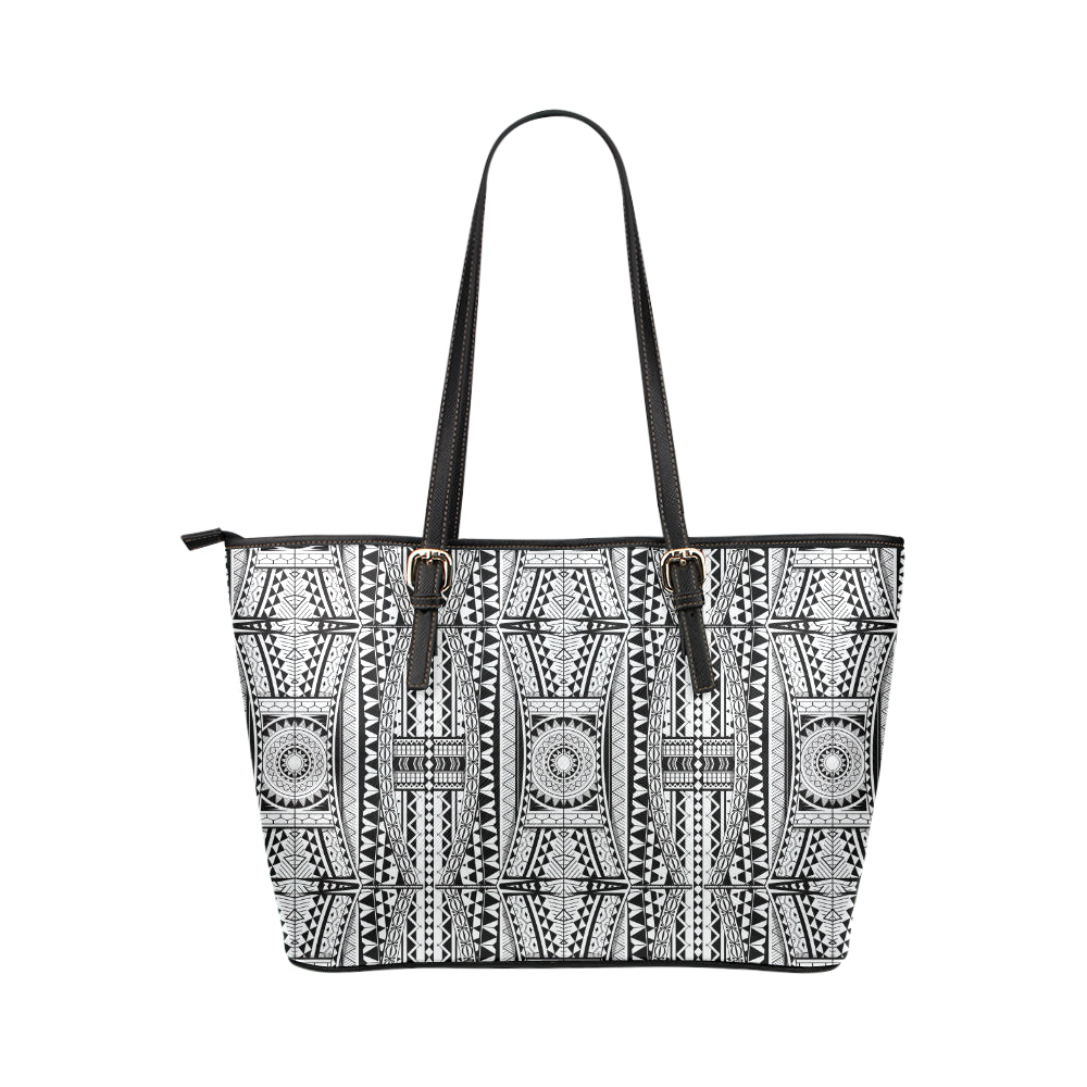 Polynesian Tattoo Design Leather Tote Bag