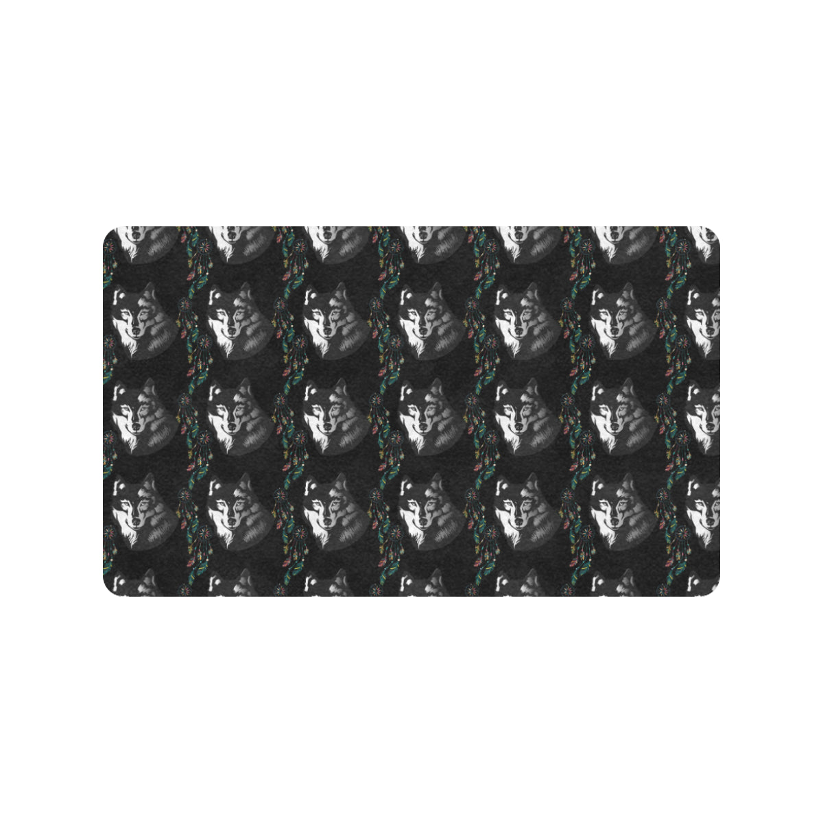 Wolf Black Dream Catcher Design Print Rubber Doormat