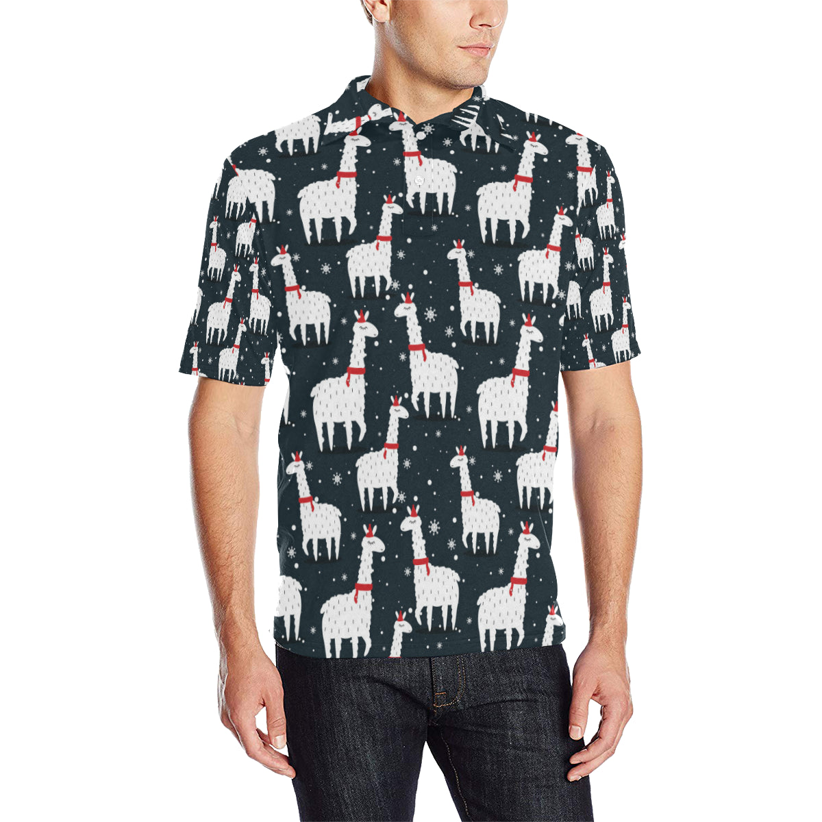 Alpaca Pattern Print Design 04 Men Polo Shirt
