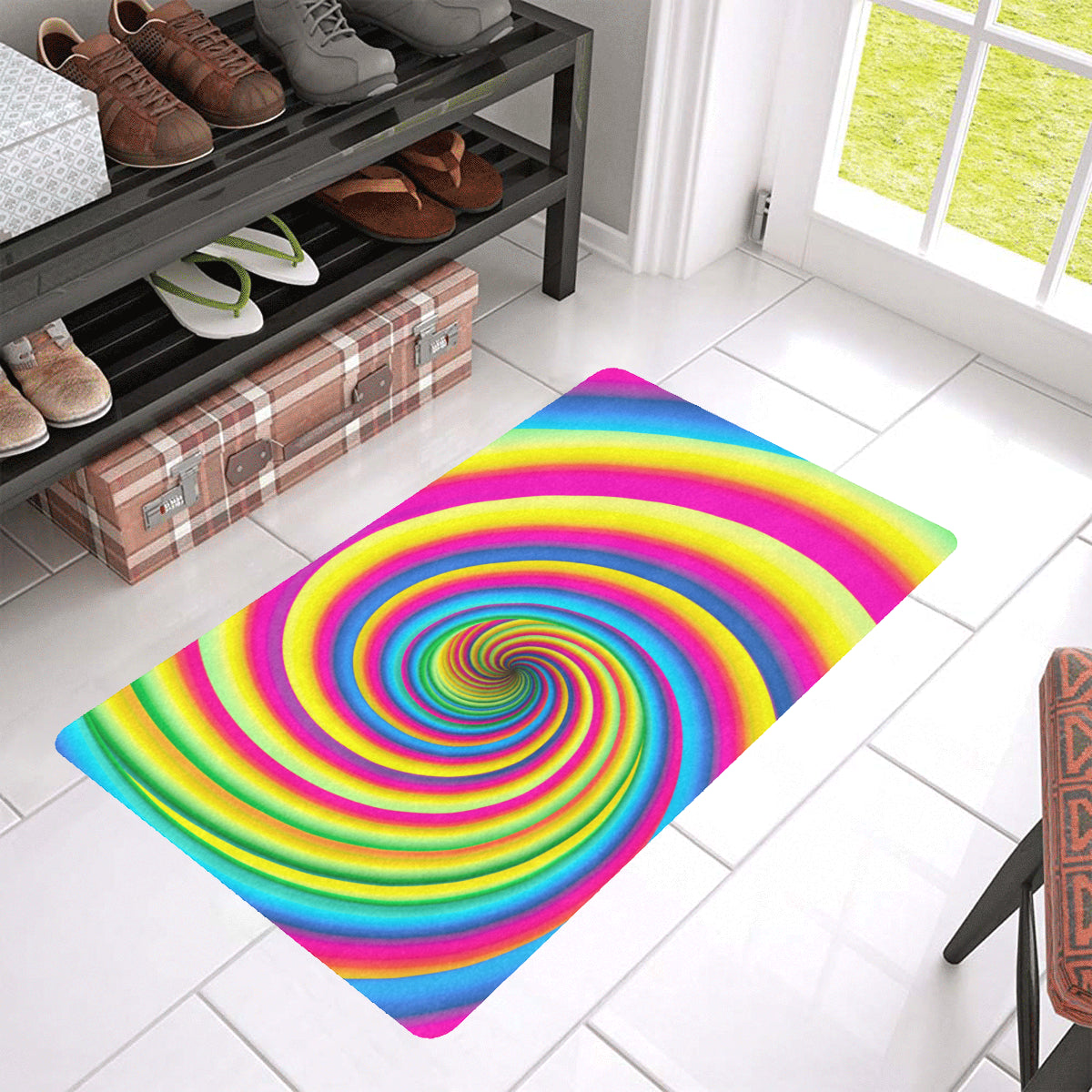Vortex Twist Swirl Rainbow Design Rubber Doormat