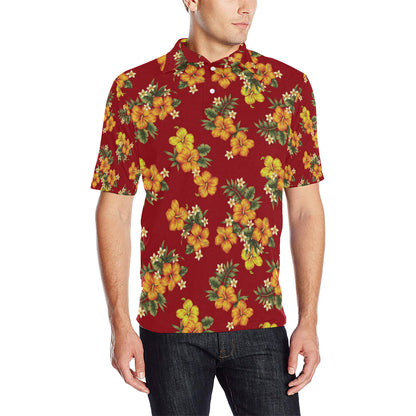 Orange Hibiscus Pattern Print Design HB026 Men Polo Shirt