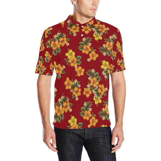 Orange Hibiscus Pattern Print Design HB026 Men Polo Shirt