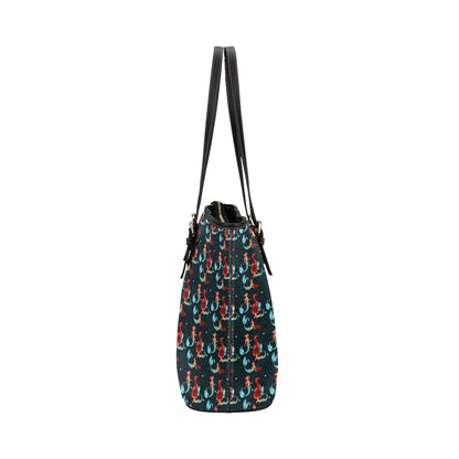 Mermaid Girl Themed Design Print Leather Tote Bag