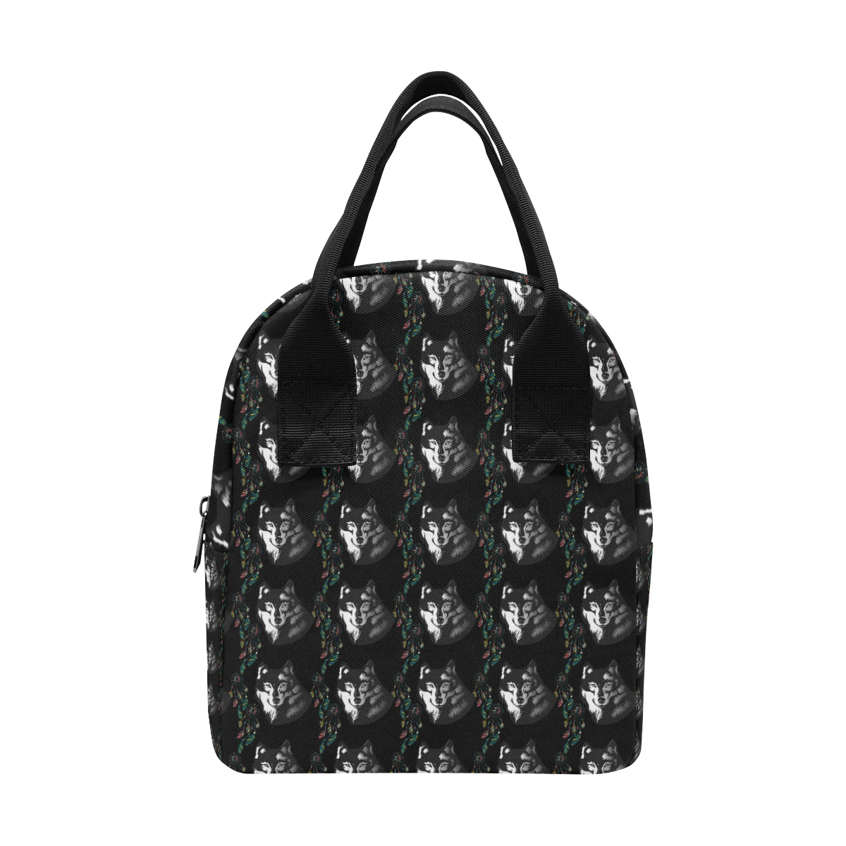 Wolf Black Dream Catcher Design Print Insulated Lunch Bag