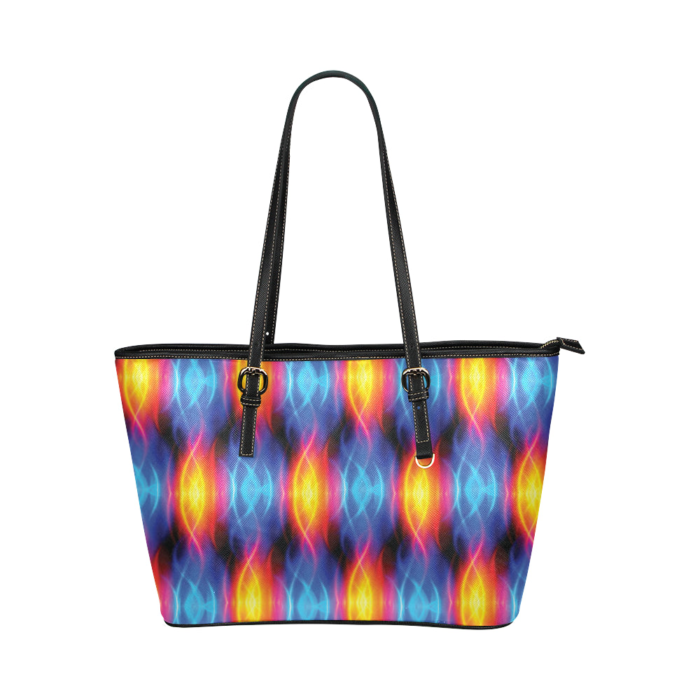 Flame Fire Blue Design Print Leather Tote Bag