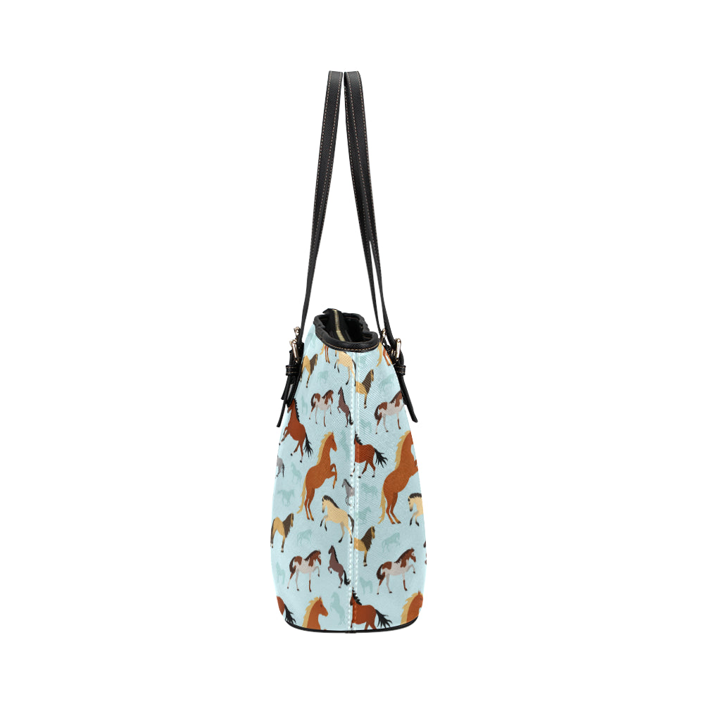 Horse Cute Themed Pattern Print Leather Tote Bag