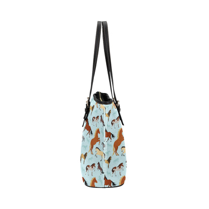 Horse Cute Themed Pattern Print Leather Tote Bag