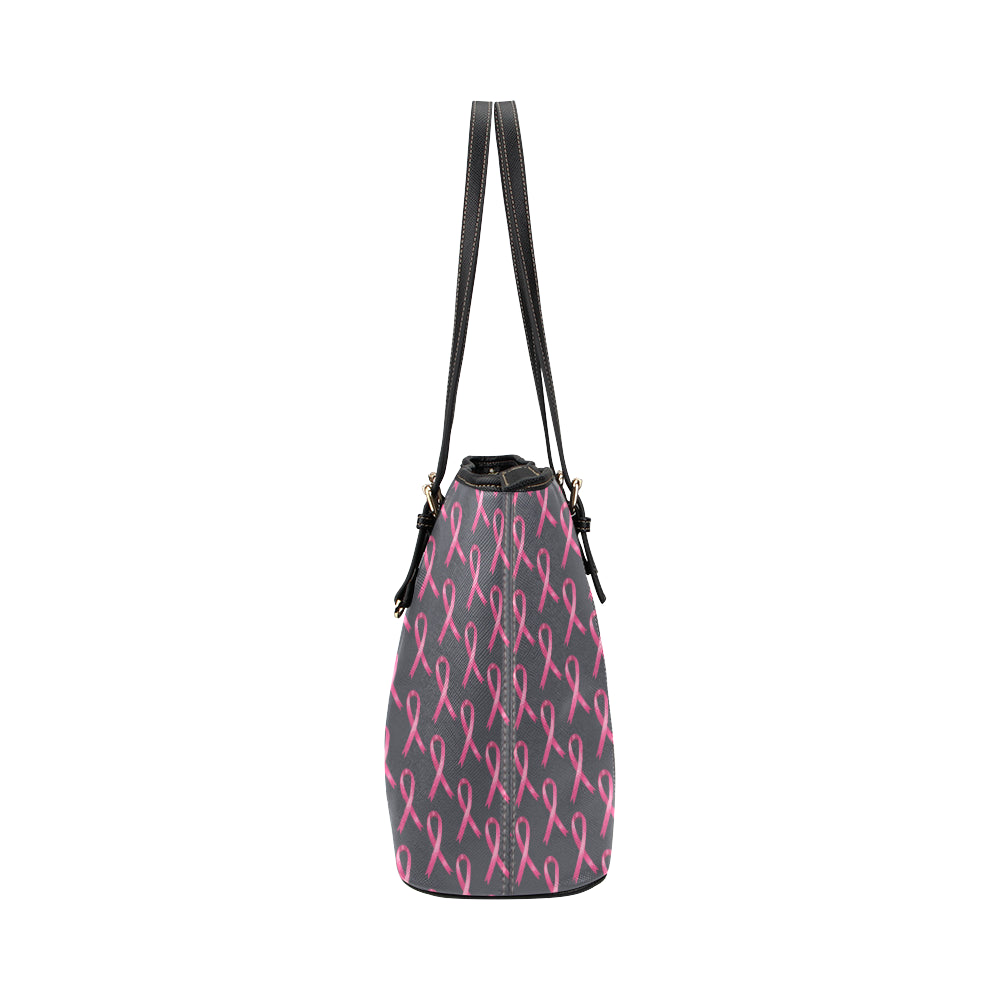 Breast Cancer Awareness Pattern Leather Tote Bag