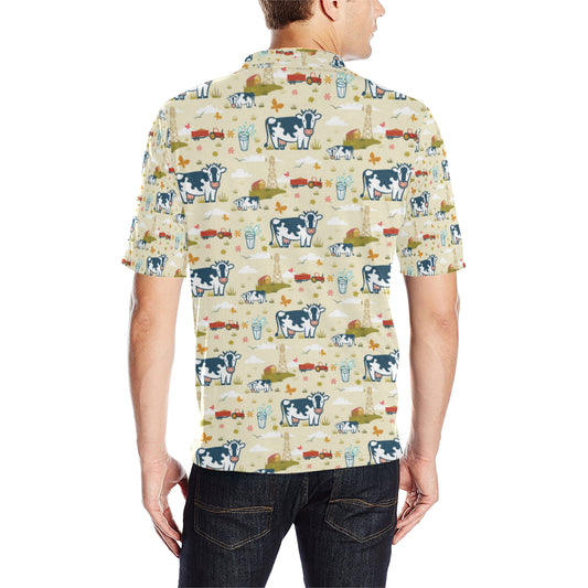 Cow Farm Design Print Men Polo Shirt