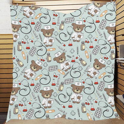 Nurse Bear Pattern Print Design A01 Premium Quilt