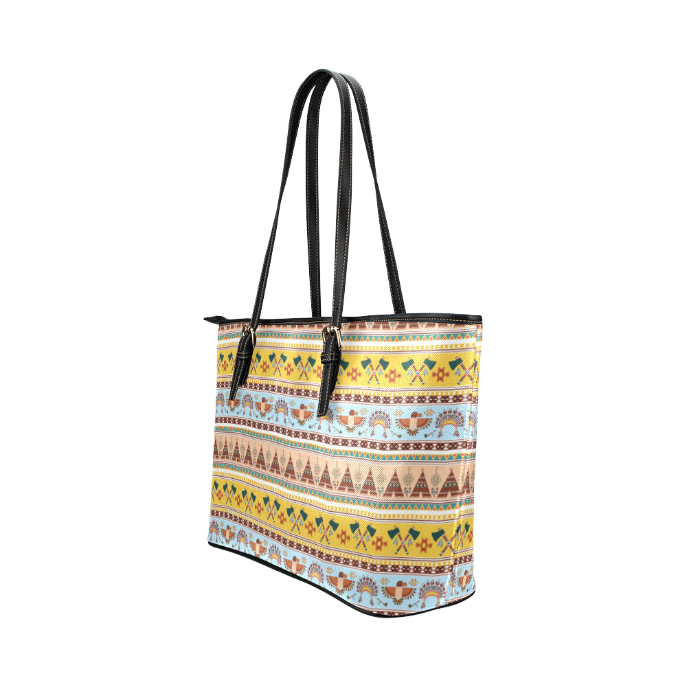 Native American Pattern Design Print Leather Tote Bag