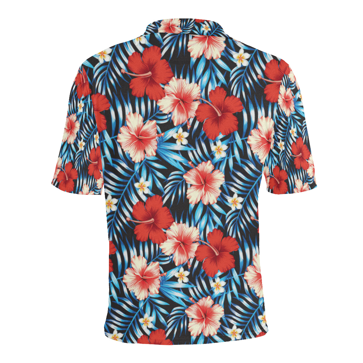 Red Hibiscus Blue Scene Men Polo Shirt