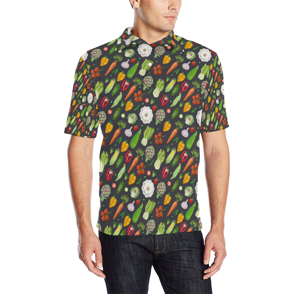 Vegan Pattern Themed Design Print Men Polo Shirt