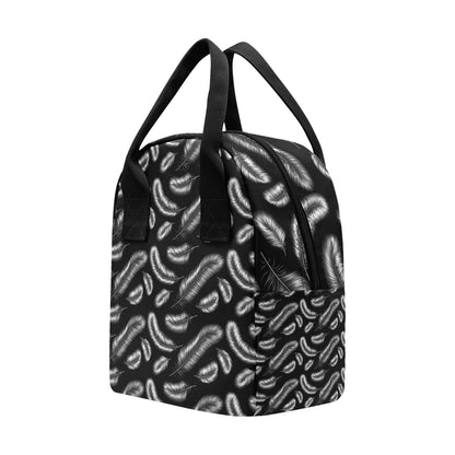 Feather Black White Design Print Insulated Lunch Bag