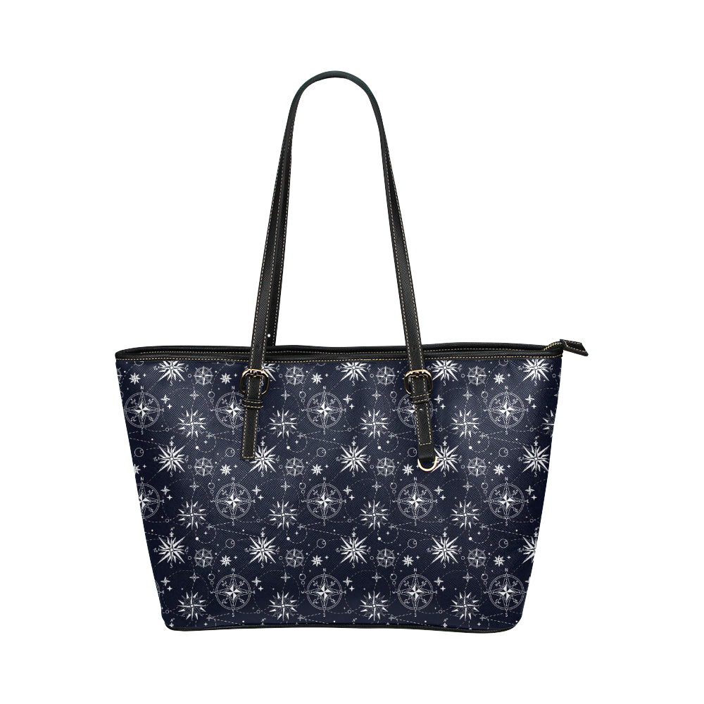 Nautical Sky Design Themed Print Leather Tote Bag