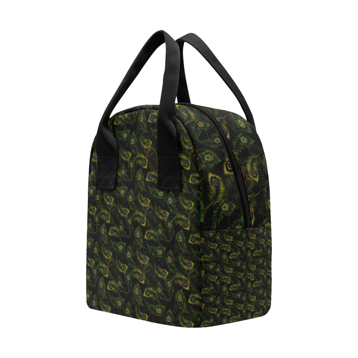 Peacock Feather Pattern Design Print Insulated Lunch Bag