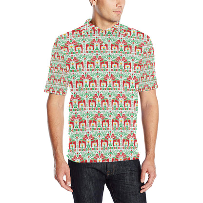 Swedish Dala Style Pattern Men Polo Shirt