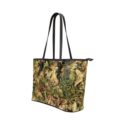 Camo Realistic Tree Forest Texture Print Leather Tote Bag