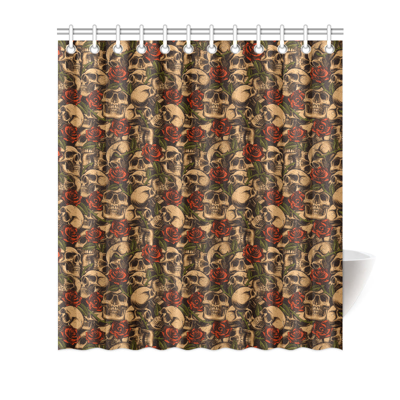 Skull Roses Vintage Design Themed Print Shower Curtain