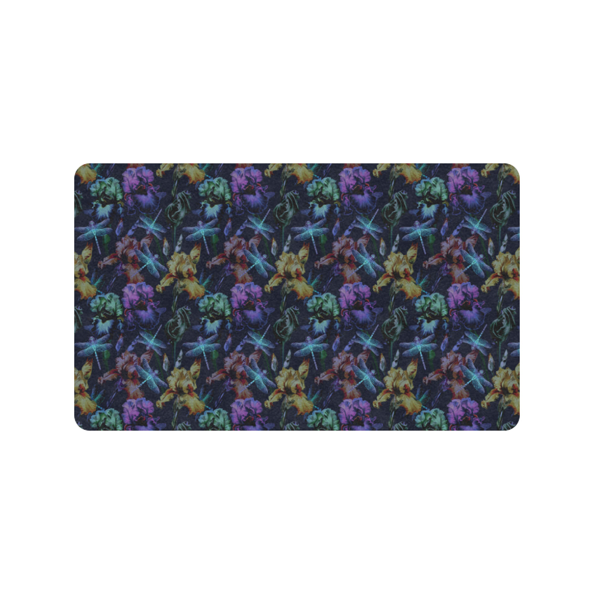 Dragonfly With Floral Print Pattern Rubber Doormat