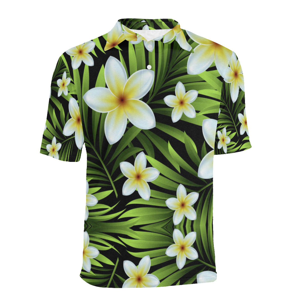 White Plumeria Pattern Print Design PM06 Men Polo Shirt
