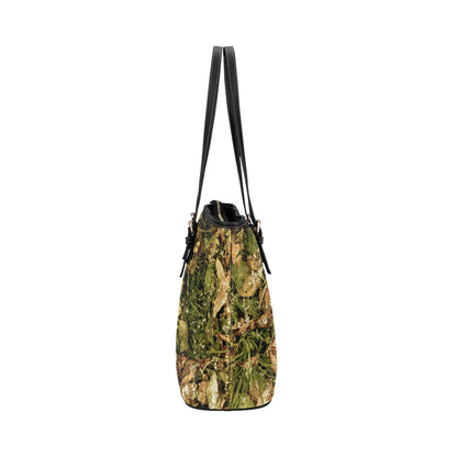 Camo Realistic Tree Forest Texture Print Leather Tote Bag