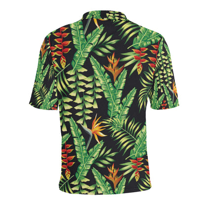 Hawaiian Flower Tropical Palm Leaves Men Polo Shirt