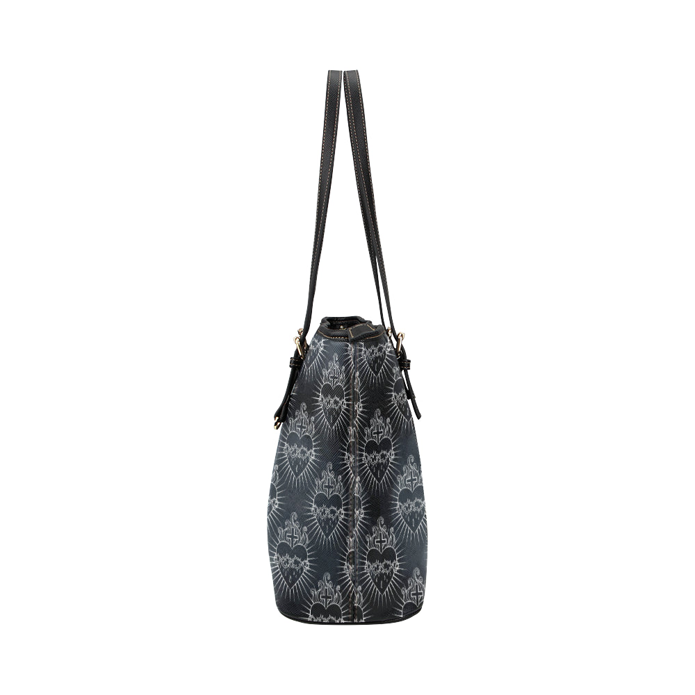 Christian Heart Tattoo Style Leather Tote Bag