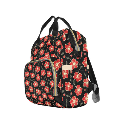 Red Hibiscus Pattern Print Design HB021 Diaper Bag Backpack