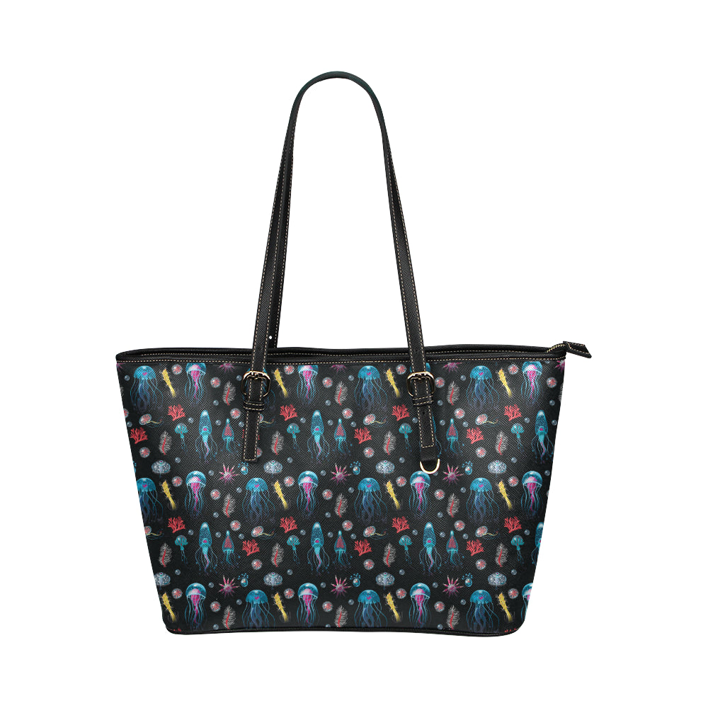 Jellyfish Underwater Print Leather Tote Bag