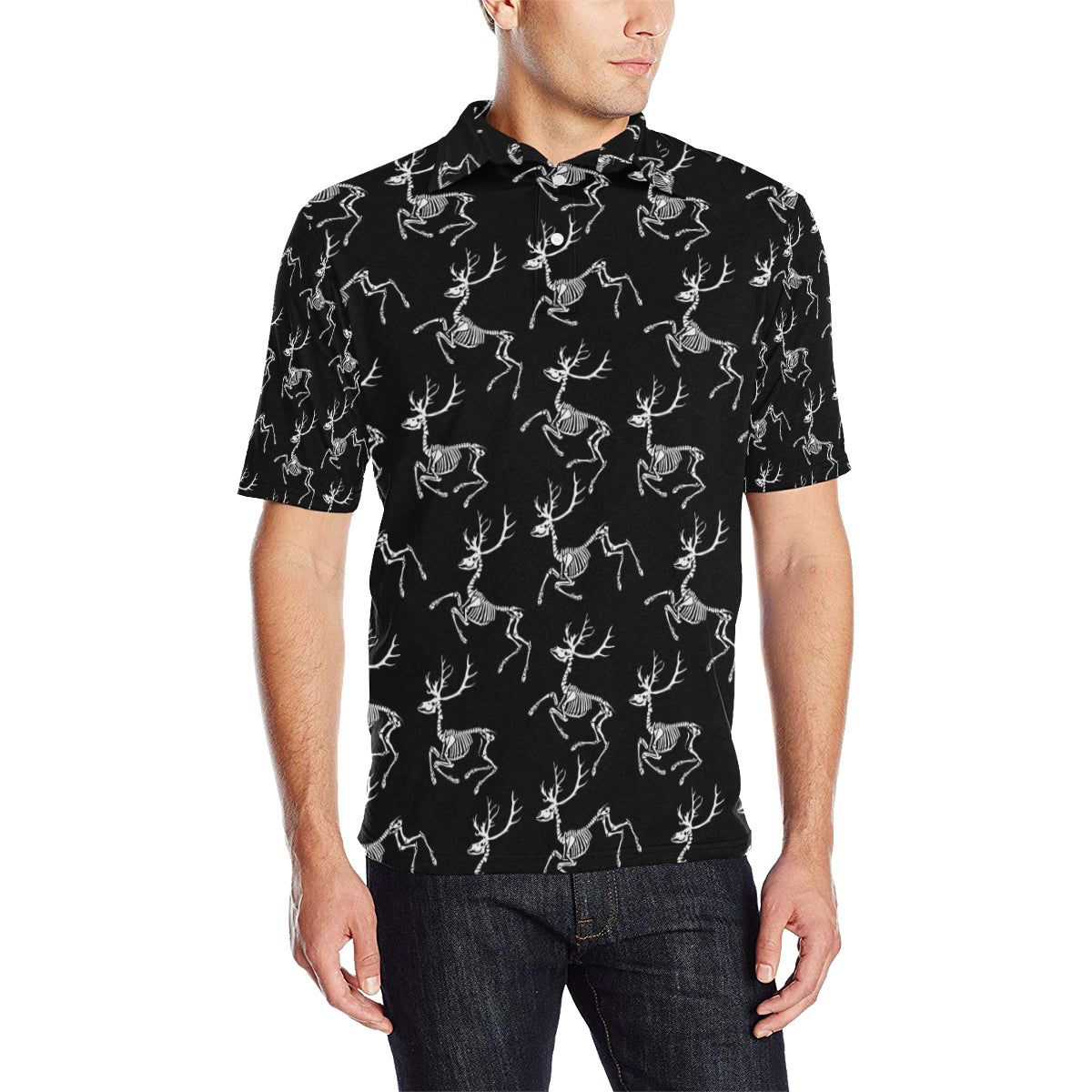 Deer Skeleton Print Pattern Men Polo Shirt