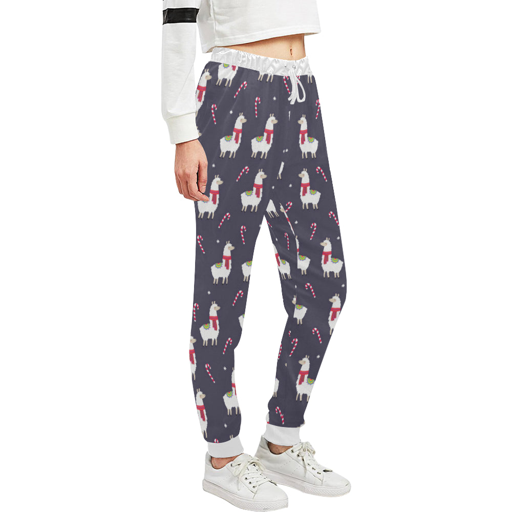 Llama with Candy Cane Themed Print Unisex Sweatpants