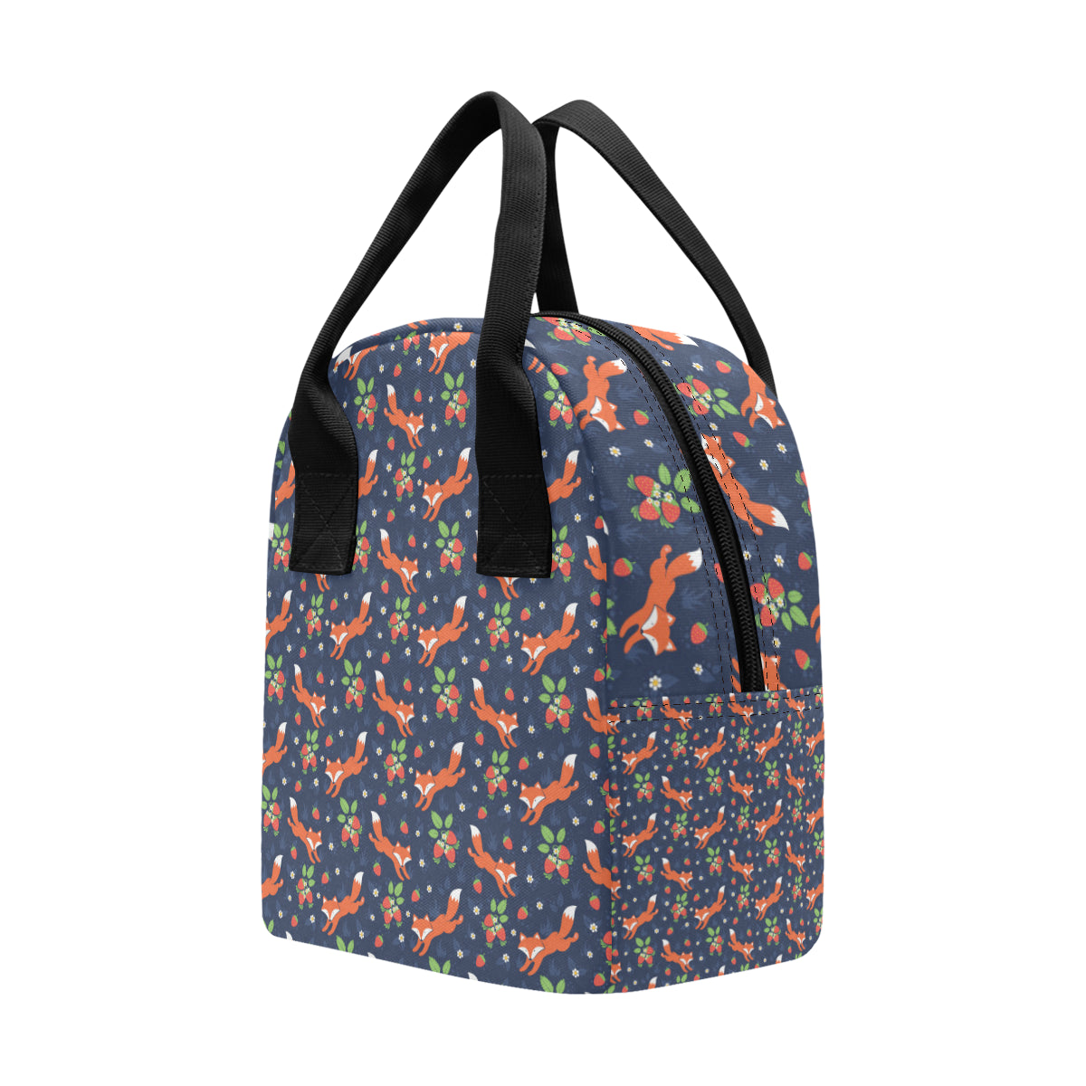 Fox Strawberry Print Pattern Insulated Lunch Bag