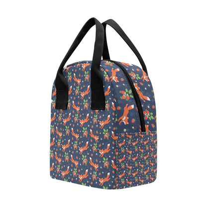 Fox Strawberry Print Pattern Insulated Lunch Bag