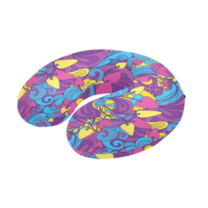 Psychedelic Mushroom Pattern Print Design A03 U-Shaped Travel Neck Pillow