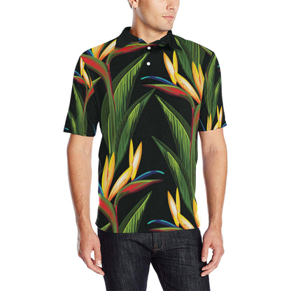 Bird Of Paradise Pattern Print Design BOP012 Men Polo Shirt