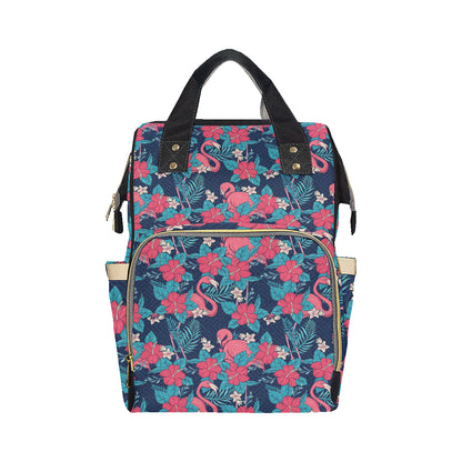 Flamingo Red Hibiscus  Pattern Diaper Bag Backpack