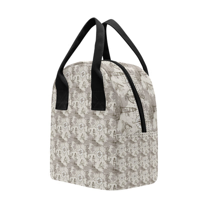 Nautical Map Design Themed Print Insulated Lunch Bag