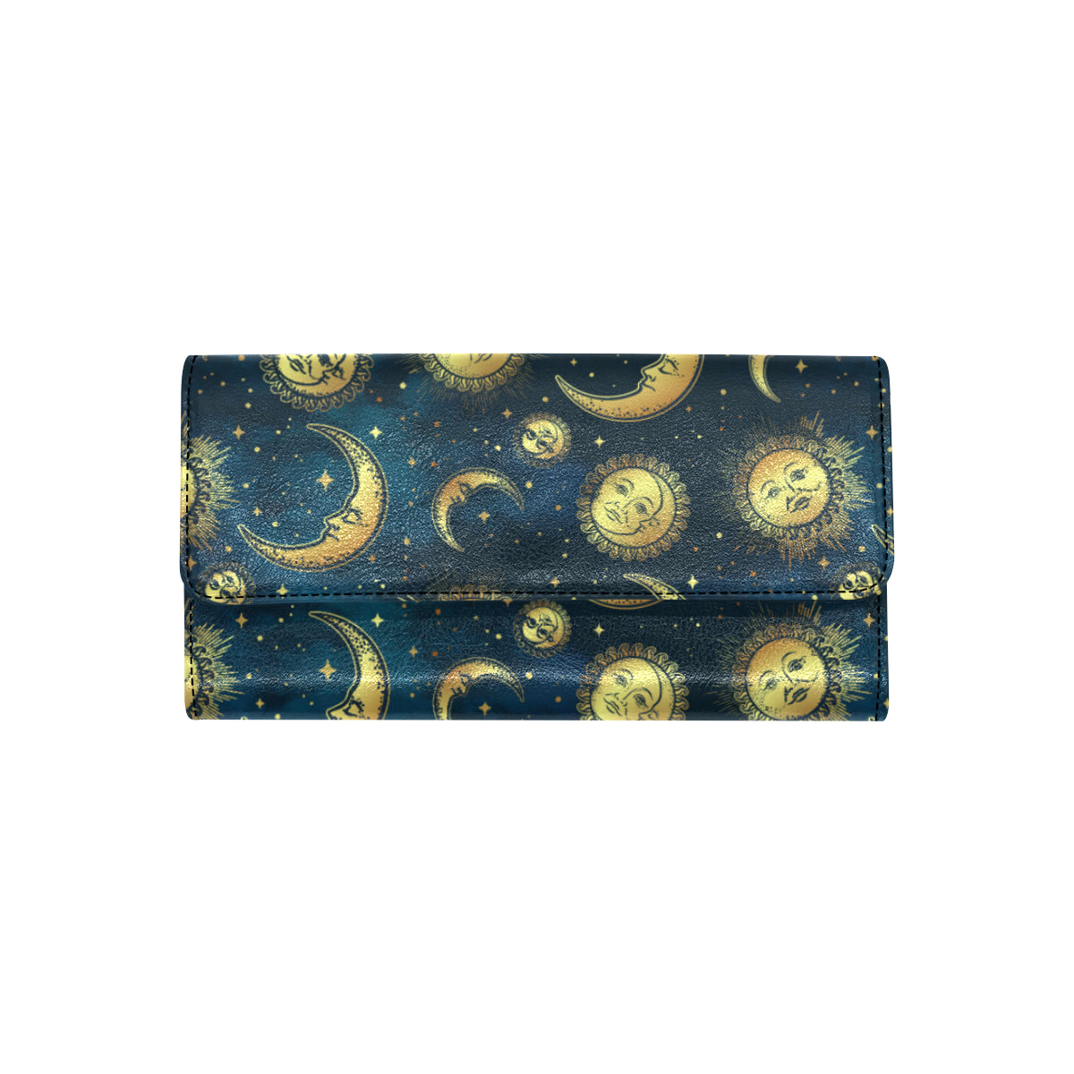 Gold Sun Moon Face Women's Trifold Wallet
