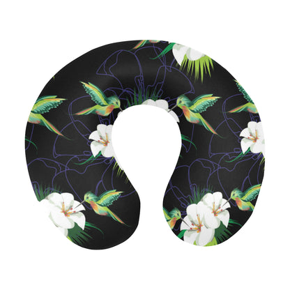 Hummingbird with Flower Pattern Print Design 03 U-Shaped Travel Neck Pillow