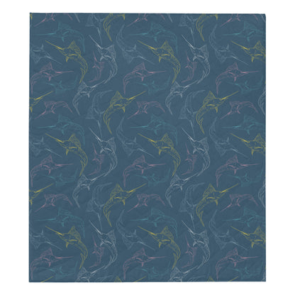 Swordfish Pattern Print Design 02 Premium Quilt