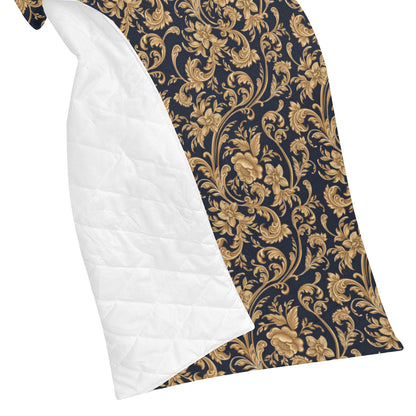 Baroque Golden Pattern Print Design 03 Premium Quilt