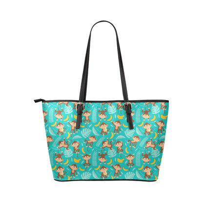 Monkey Happy Design Themed Print Leather Tote Bag