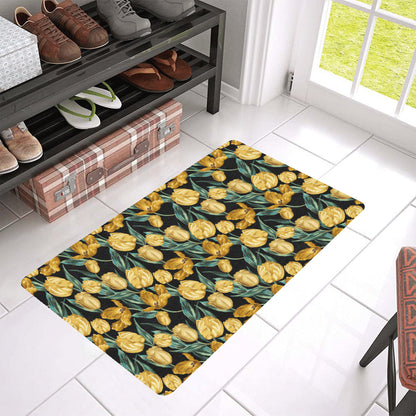 Elegant Yellow Tulip Print Rubber Doormat