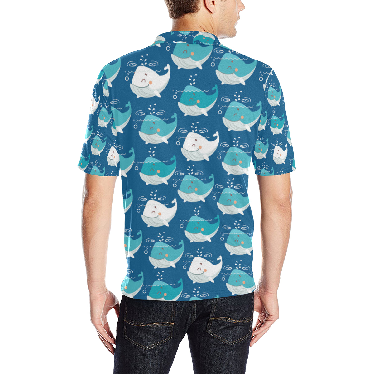 Blue Whale Pattern Print Design 01 Men Polo Shirt